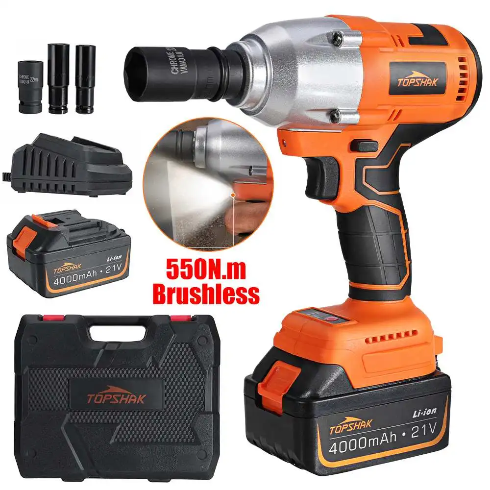

550N.M Brushless Cordless Electric Impact Wrench 1/2 inch Power Tools 4000mAh Li Battery Compatible Makitas 18V Battery