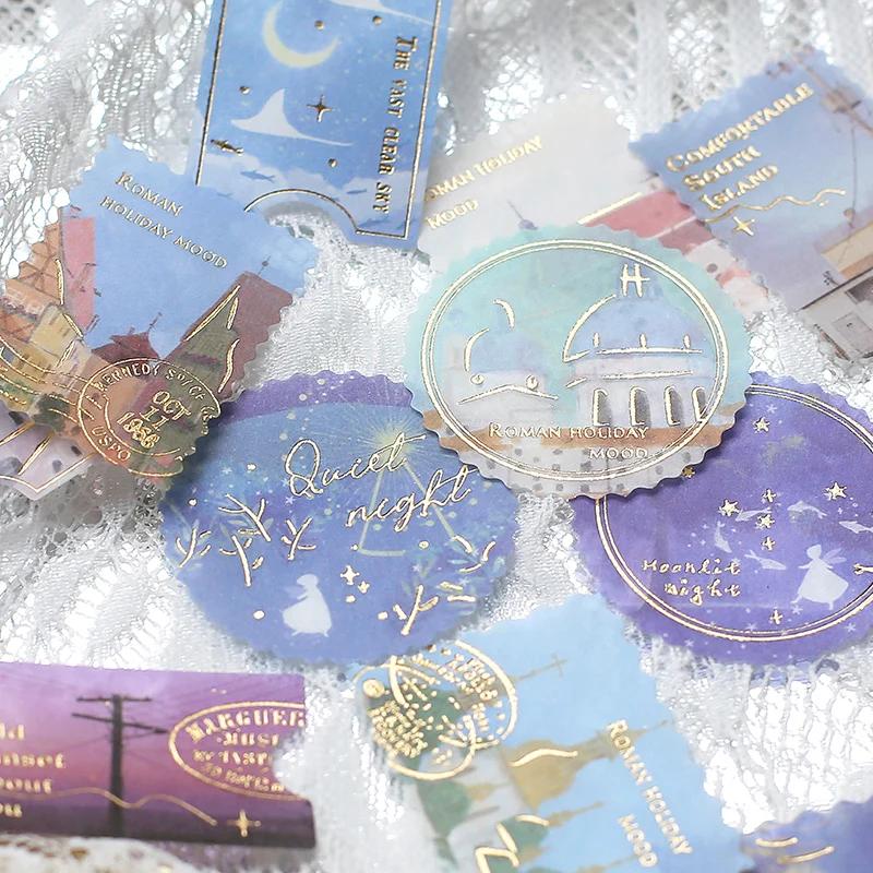 

45pcs/pack Bronzing Stamp stickers package DIY Diary Decoration label sticker Album Scrapbooking material Craft Supplies