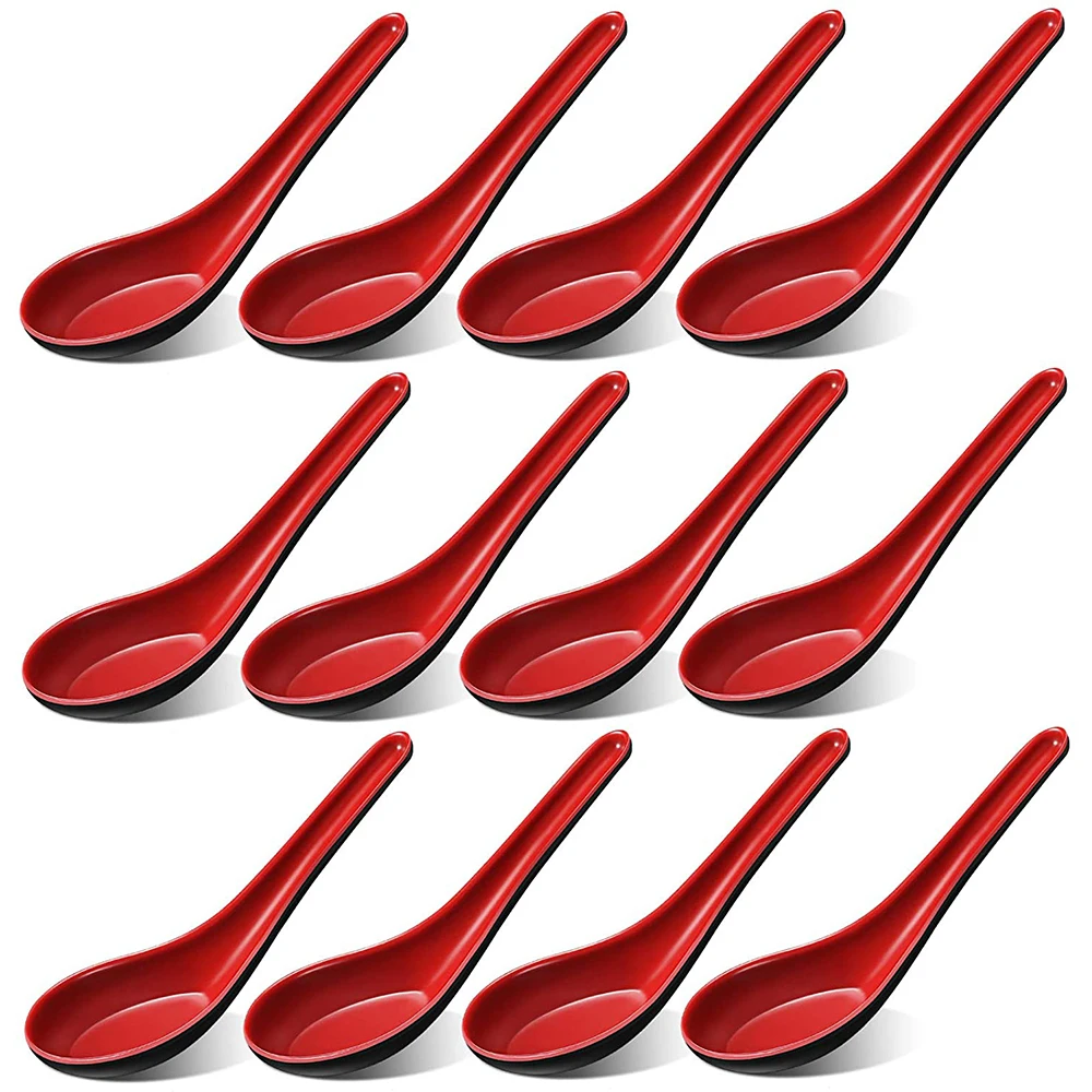 12 Pieces Asian Soup Spoons Melamine Rice Spoons Noodle Soup