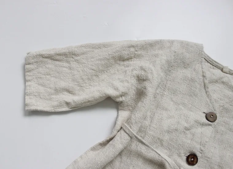 Korean Style Autumn New Children Windbreaker Outerwear Cotton Linen Girls Long Jackets Kids Clothes Pure Color Robe Coats | Детская