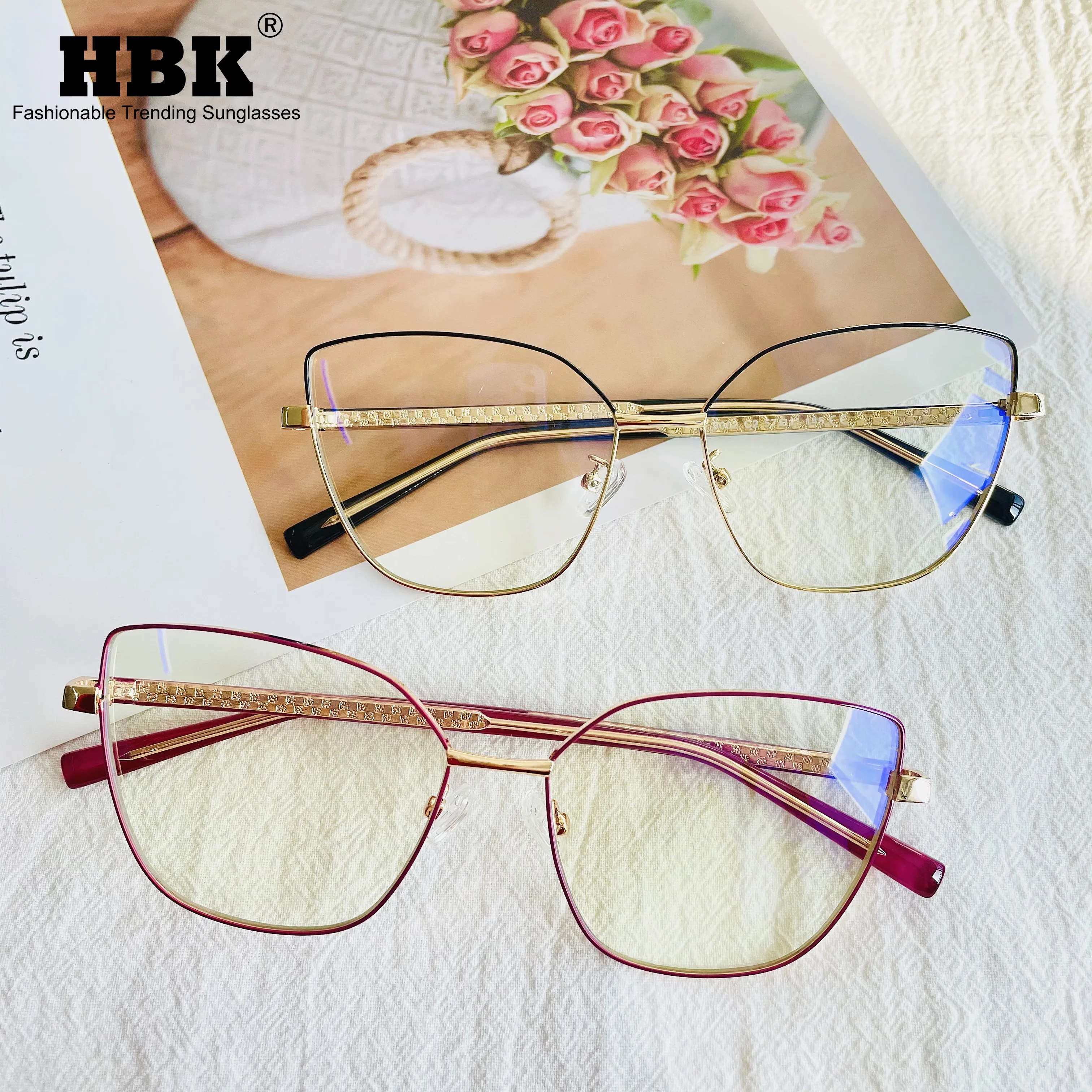 

Очки компьютерные HBK в оправе кошачий глаз для мужчин и женщин, Модные Винтажные большие металлические очки с защитой от сисветильник, при б...