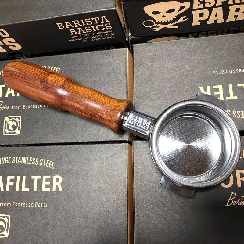 Piezas originales para m&aacute;quina de caf&eacute; ESPRESSO, mango de acero inoxidable, doble ASA, sin fondo, prensa de caf&eacute; de madera s&oacute;lida-2