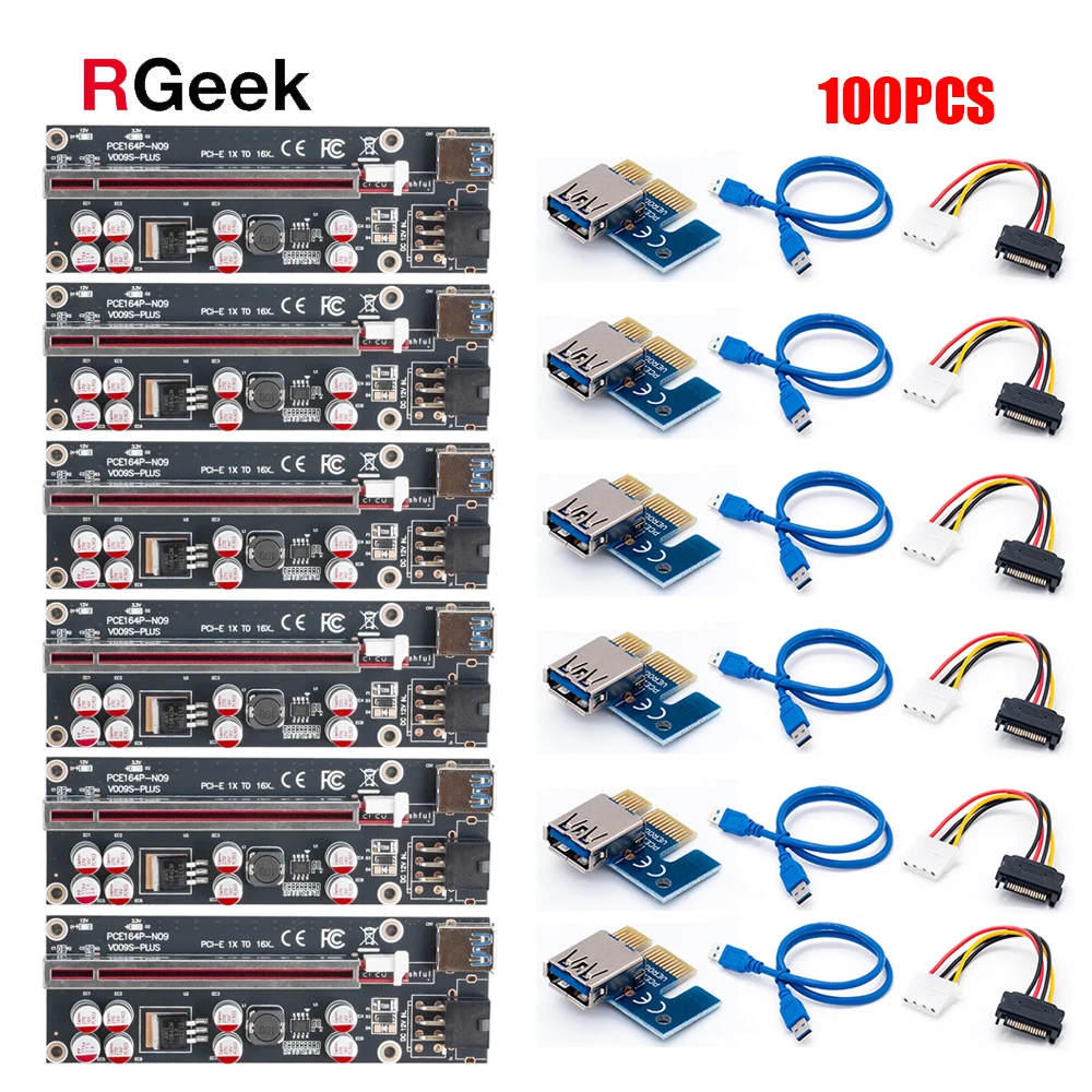 

RGEEK 100 шт. PCI-E Pcie Riser 009S PLUS Профессиональный Экспресс 1X 4x 8x 16x расширитель PCI E USB Райзер 009 GPU 6Pin карта SATA 15pin