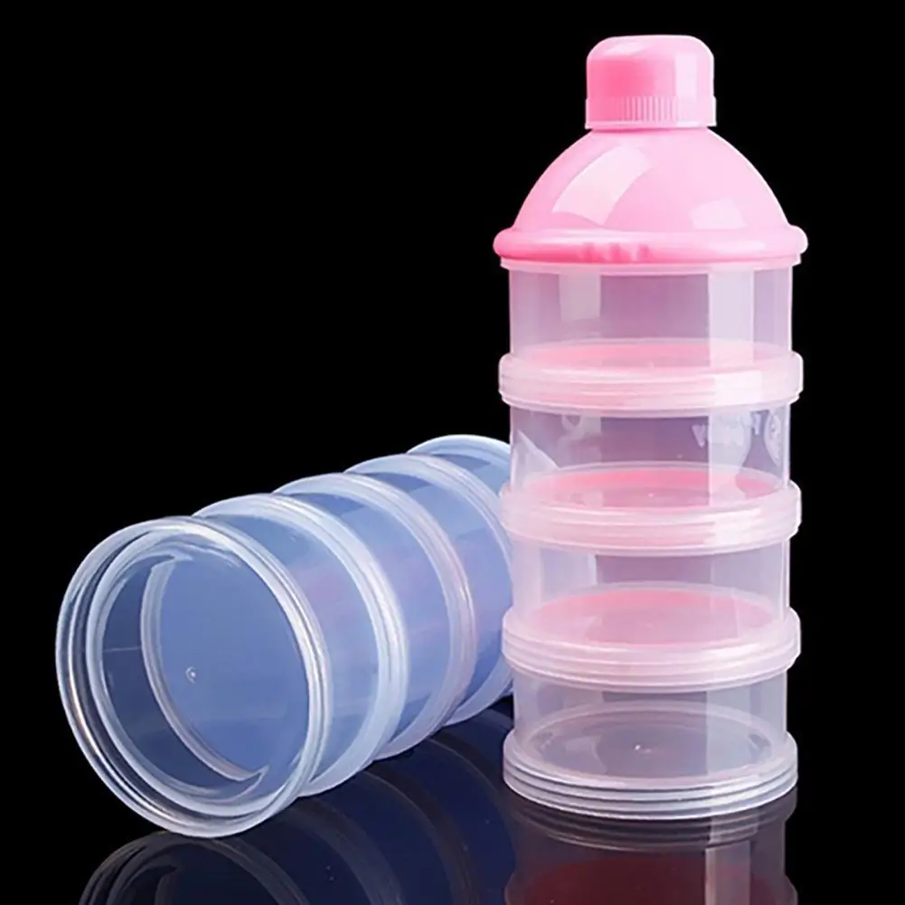Dispensador de leche en polvo de 4 capas para ni&ntilde;os, contenedor de almacenamiento de botellas para viaje, alimentaci&oacute;n de beb&eacute; de grado alimenticio PP, port&aacute;til, alimentaci&oacute;n de beb&eacute; reci&eacute;n nacido-1