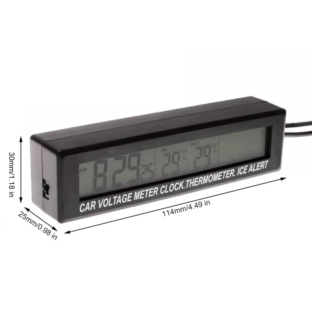 

Led Vehicle Electronic Clock Internal External Dual Temperature Vehicle Voltage Alarm Display Waterproof Durable Stainless Steel