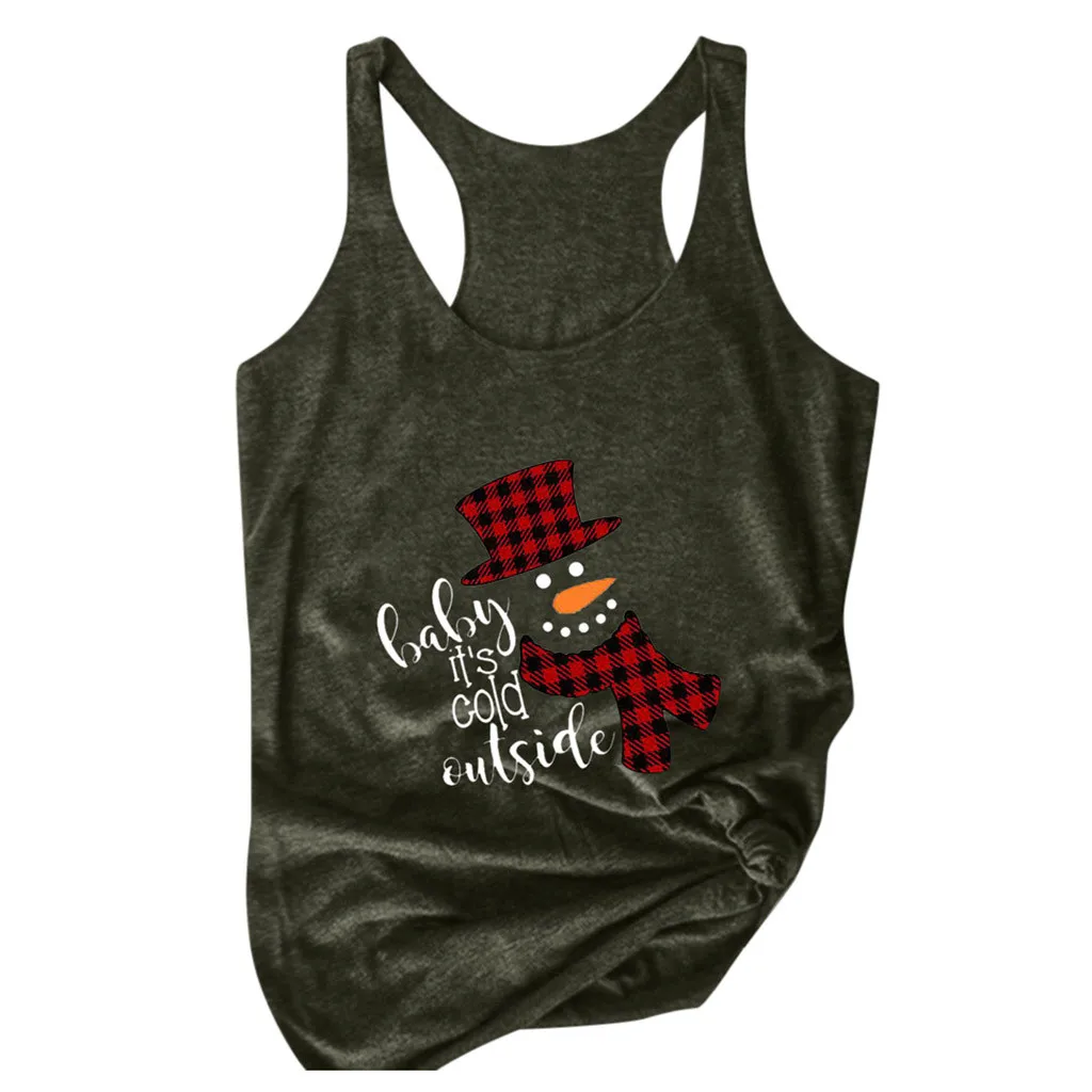 2020 женские футболки с рождественским принтом снеговика без рукавов на бретелях