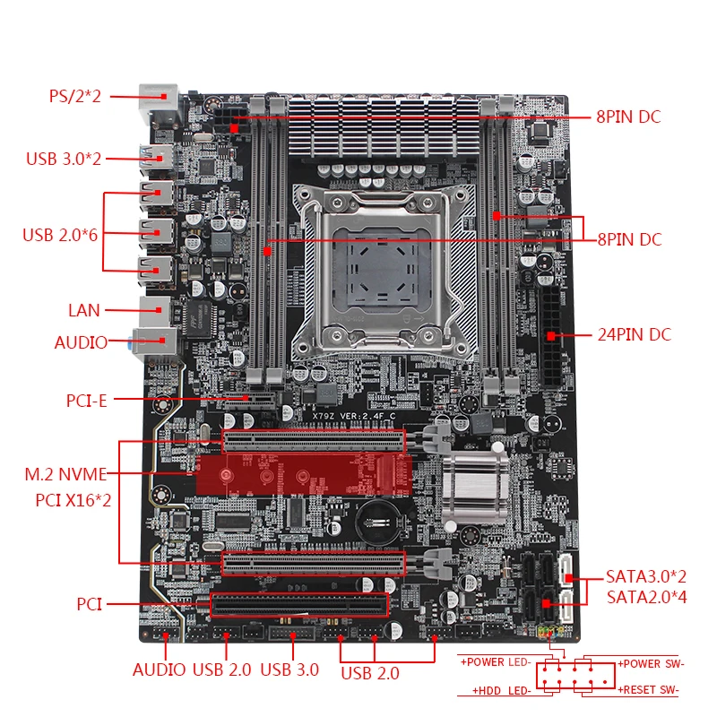 X79 LGA 2011 motherboard set kit atx with Intel Xeon E5 2620 CPU 32G(4*8G) DDR3 REG ECC RAM M.2 NVME SSD X79Z 2.4F | Компьютеры и офис