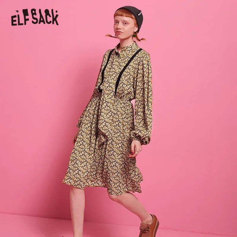 Женское платье с цветочным принтом ELFSACK свободное миди в стиле бохо рукавом Бишоп