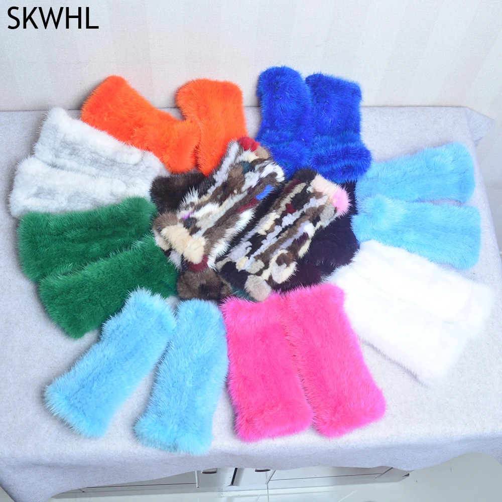 

New Women Winter Luxury Real Mink Fur Gloves 100% Natural Warm Mink Fur Fingerless Gloves Girls Knitted Genuine Mink Fur Mittens