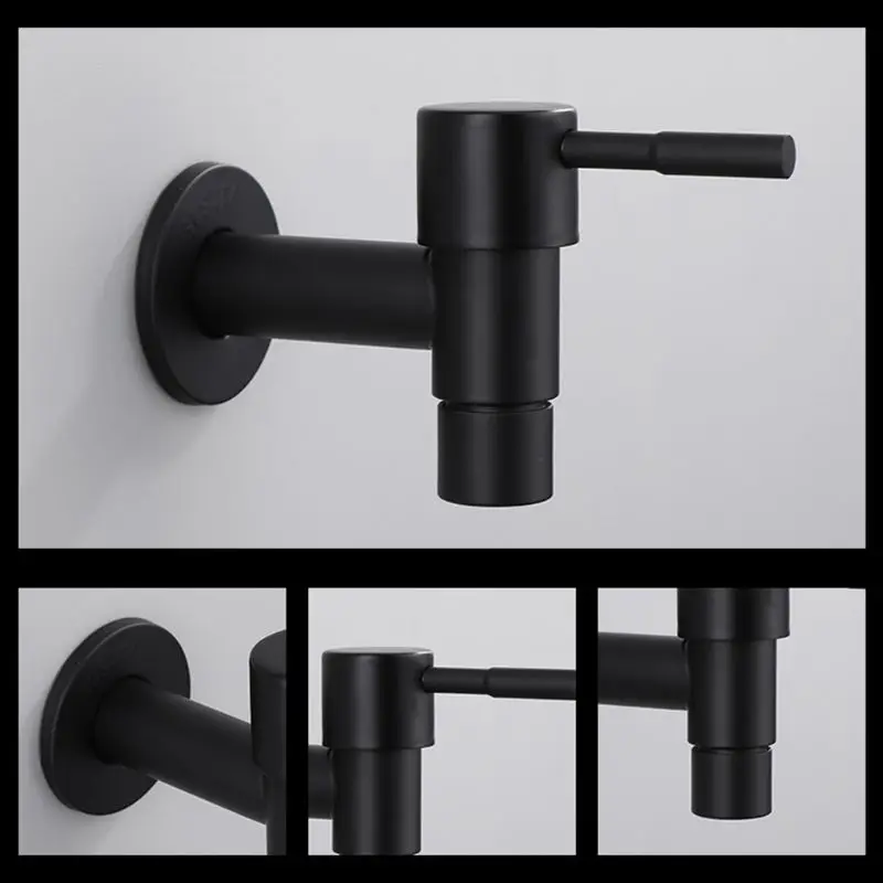 

Stainless Steel Faucet Black Wall Mounted Washing Machine Tap Bath Toilet Mop Pool Water Taps for Outdoor Garden Bathroom