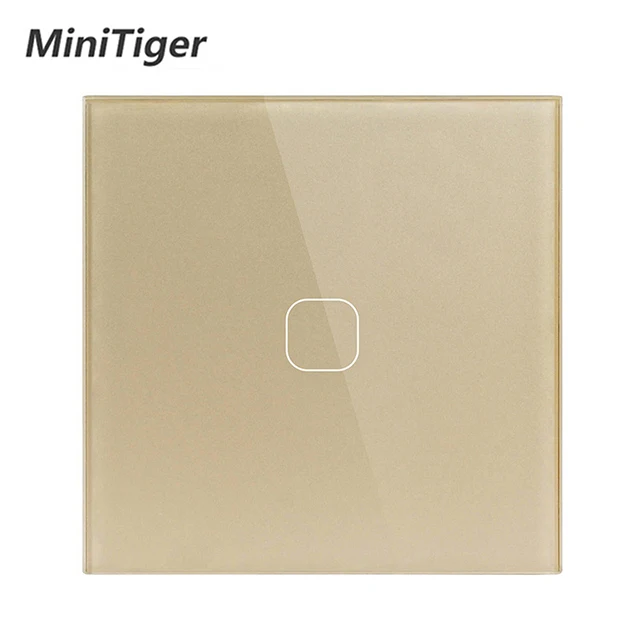 1 Gang Gold MiniTiger, стандарт ЕС/Великобритании, 1 комплект, 1 способ, сенсорный выключатель, белая кристальная стеклянная панель, сенсорный выключатель, настенный светильник, только сенсорный функциональный переключатель - Цвет: 1 Gang Gold