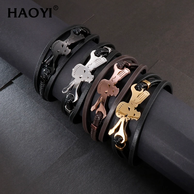 

Luxury Multi-Color Skull Style Multi-Layer Design Stainless Steel Fashion Men Leather Bracelet The Best Gift For Your Partner
