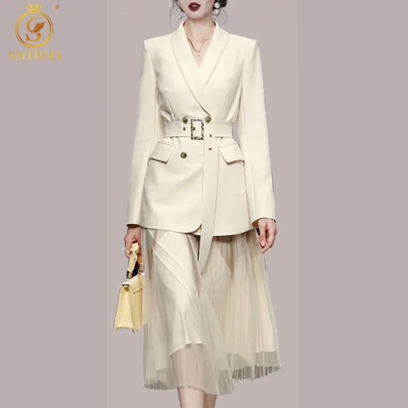 Office Lady Two Pieces Set Women Vintage High Quality Blazer Dress Suits Bussiness Notched Spaghetti Strap Mesh Dress Outfits