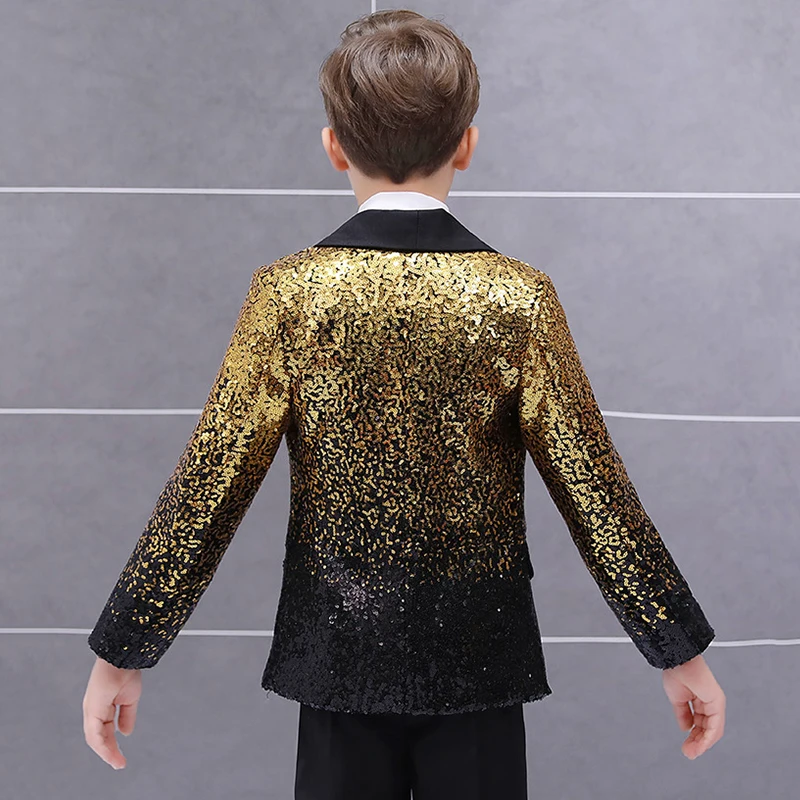 

Hip Hop Costumes Children Gradient Gold Sequined Coat Boys Stage Wear Jacket Kids Jazz Modern Dance Clothing Show Outfit