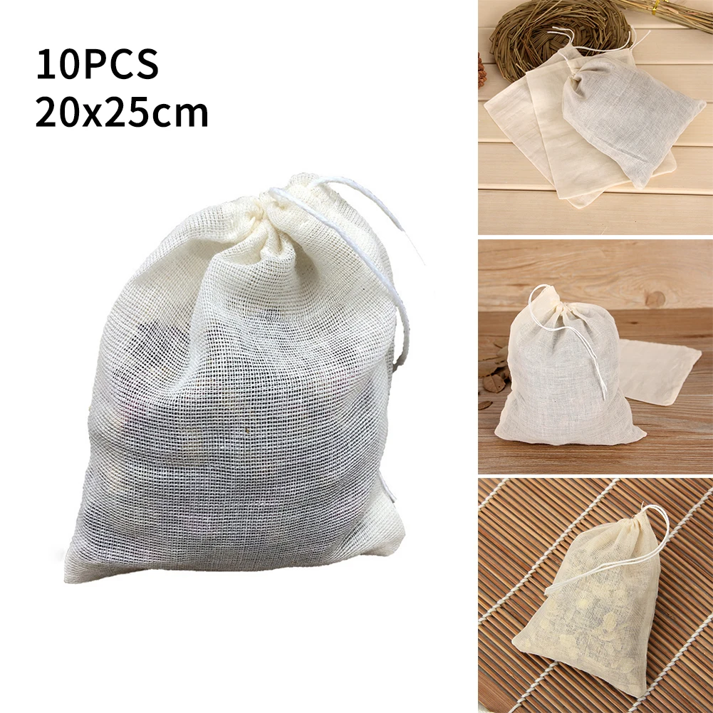 

10Pcs Reusable Cotton Filter Bag Tea Coffee Bean Juice Soup Mesh Colander Bags Cooking Teabags Kitchen Accessaries
