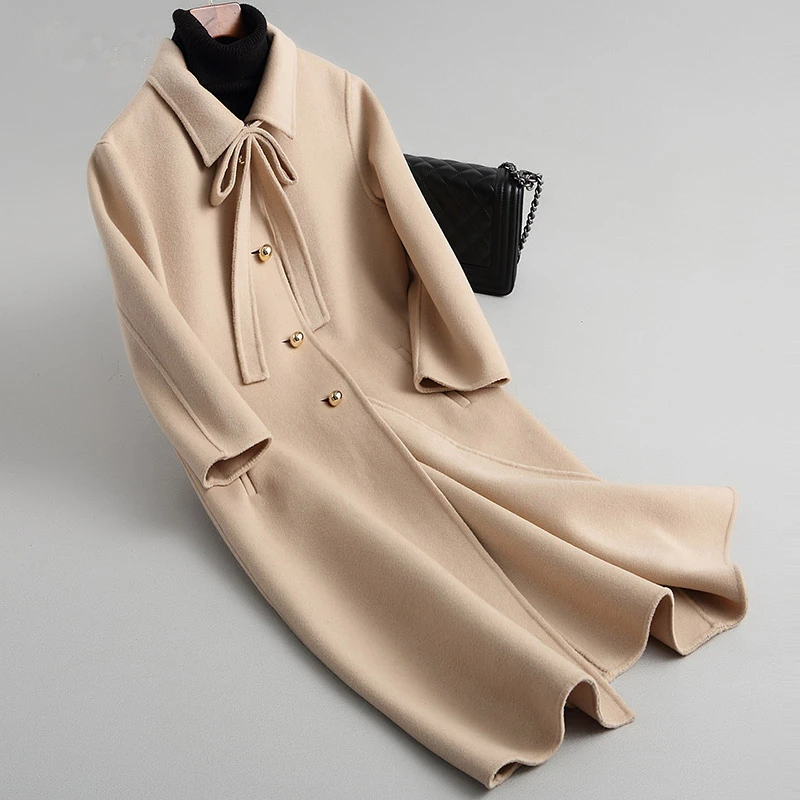 

2020 New Winter Wool Coat Korean Elegant Double-sided Cashmere Warm Female Long Coats Jacket Casaco Feminino 38231 LW355