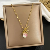 korean version of colorful crystal little angel titanium steel necklace female micro inlaid zircon pendant clavicle chain jewelr