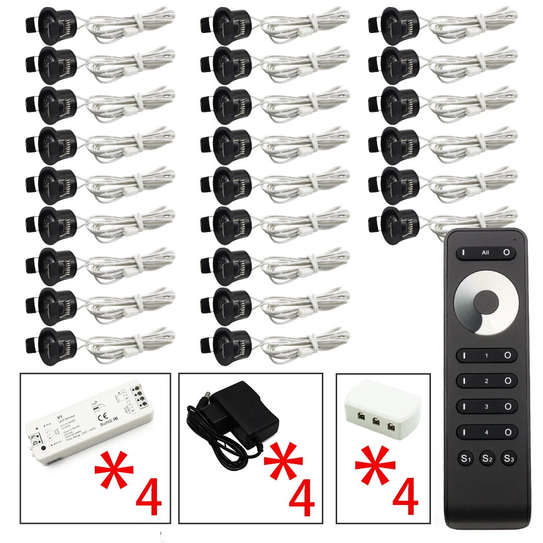 Black X24 Four Way Светодиодный IARY 12V Мини светодиодный прожектор светодиодный светильник с регулируемой яркостью, 24 ламп четыре Управление памяти пульт дистанционного управления может быть установлен драйвер 6/12 Настенные светильники один Управление; - Испускаемый цвет: Black X24 Four Way