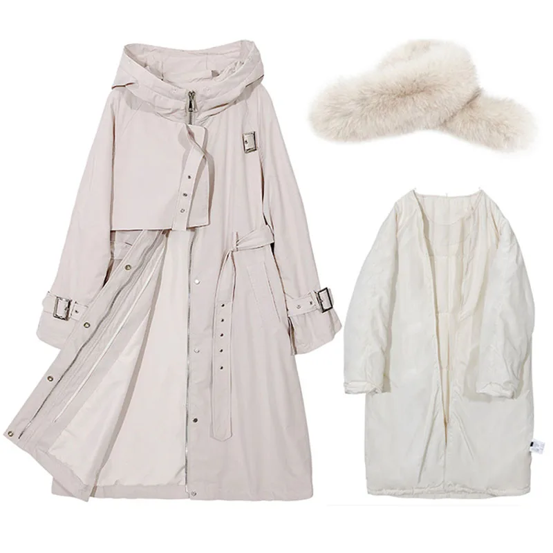 

Hooded Fox Fur Collar White Duck Down Solid Color Women's Down Jacket 2023 New Winter Removable Liner Women's Down Jacket NBH245