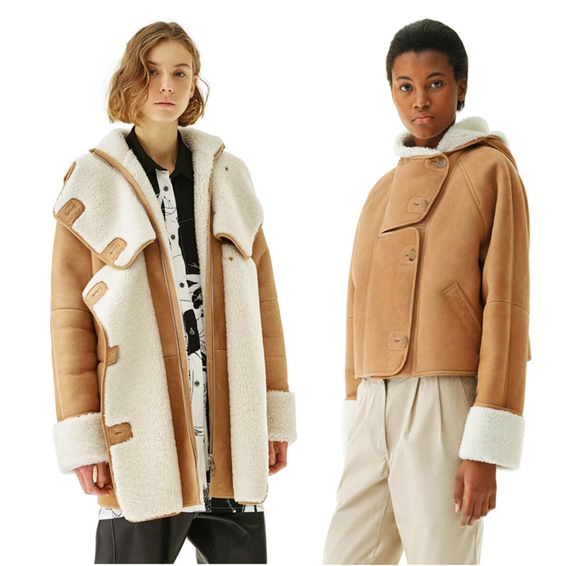 Женская Шуба из натурального меха Натуральная овечья кожа длинная куртка