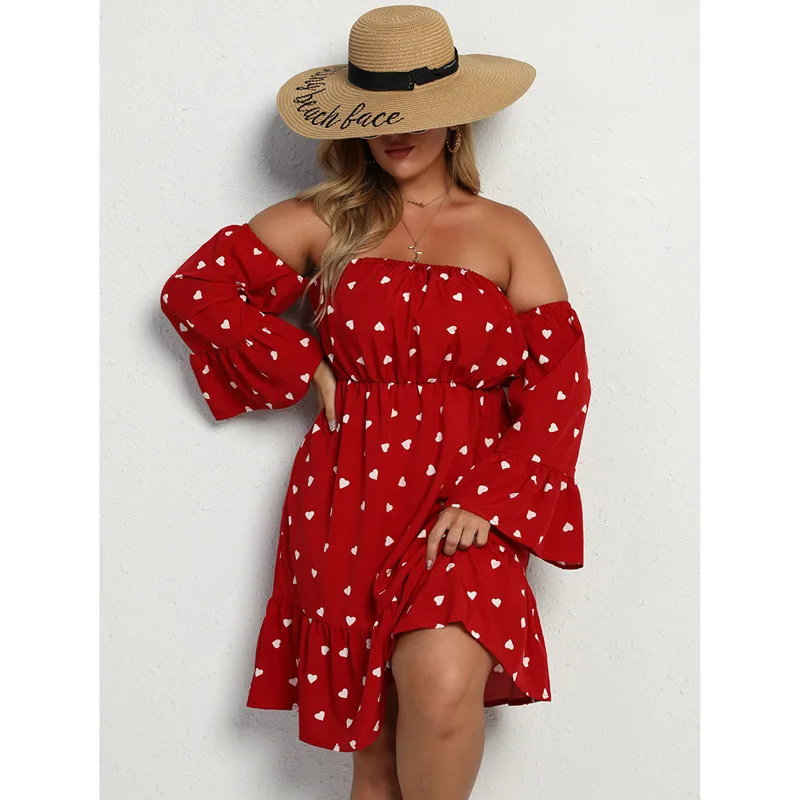 

Женское мини-платье с открытыми плечами, длинным рукавом и воланом