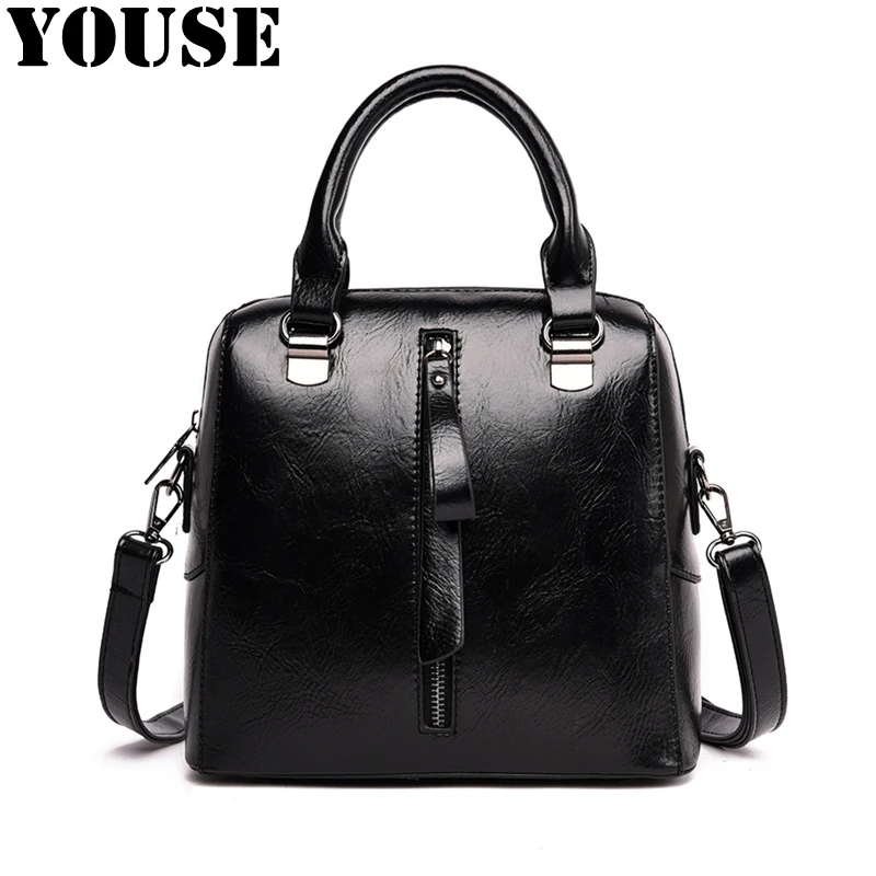 

YOUSE Brand New High Quality Handle Bag for Female Vintage Small Oil Wax Pu Leather Handbags Zipper Tote Bags Commuter Bags