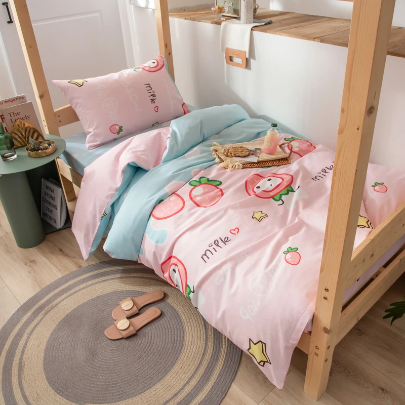 

100% Cotton Set Student Bedding Cotton Dormitory Quilt Cover 3-Piece Bed Suit Female Net Red Summer Single