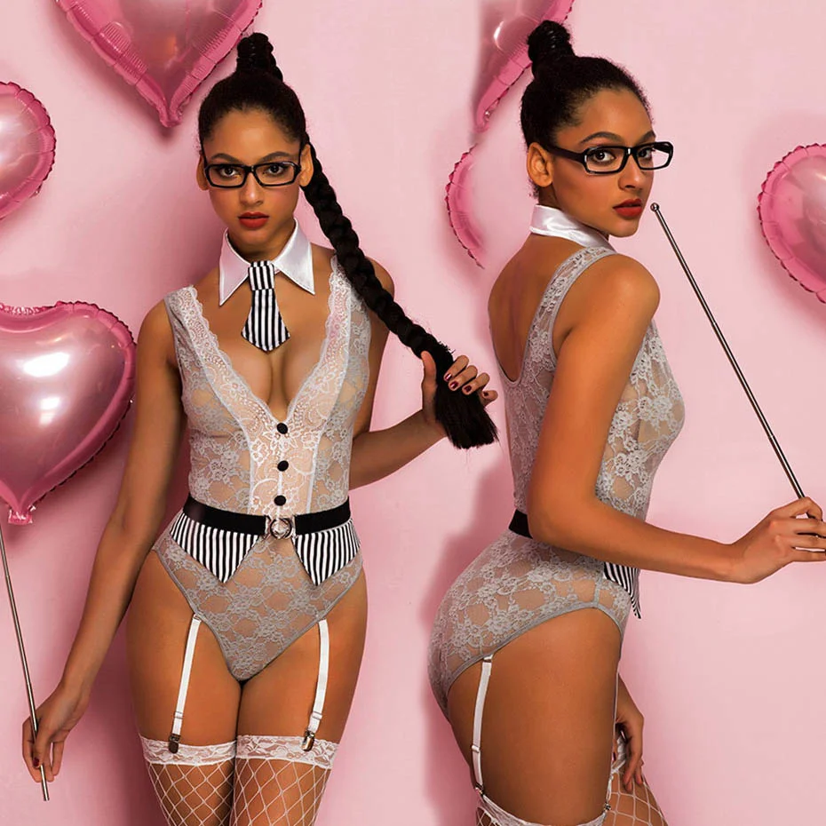 

Сексуальный комплект нижнего белья JSY для косплея, униформа школьницы, Кружевное боди, нижнее белье, эротический костюм кошки, порно костюмы...