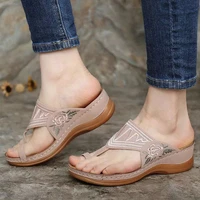 ladies 2021 flower embroidered slippers casual beach sandals ladies wedge shoes summer womens shoes