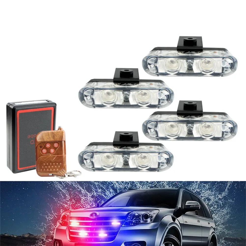 

4Pcs Car Medium Network Warning Lamp Red& Blue Alarm Strobe Flash LED Light Dash Emergency Refitted Wireless Remote Control Lamp