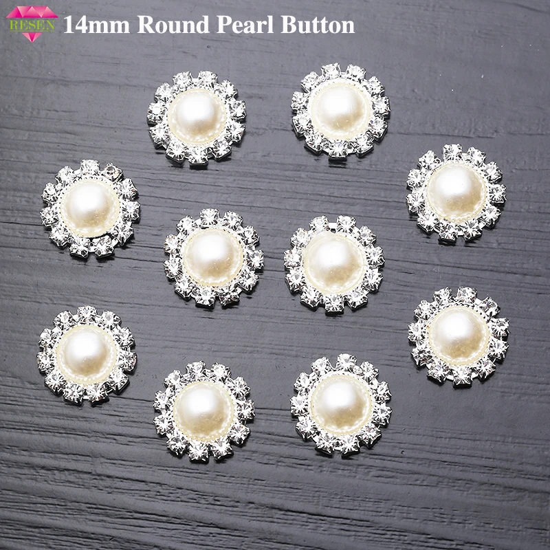 RESEN 10 шт./лот 14 мм серебряные жемчужные пуговицы круглые акриловые Кристалл
