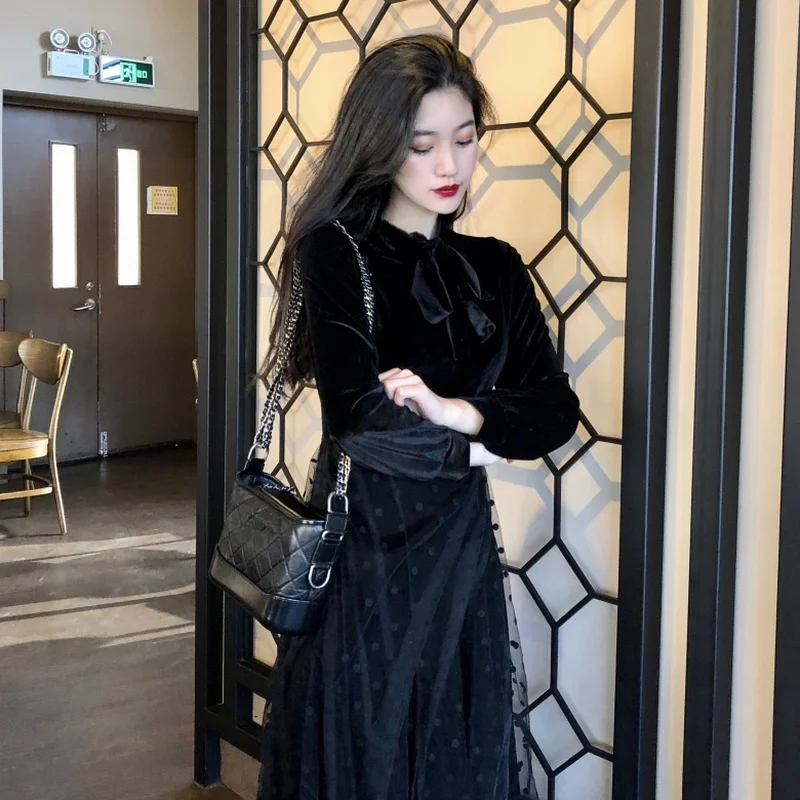 Новинка 2020 года. Женские вечерние платья в горошек. Бархатные сетчатые лоскутные