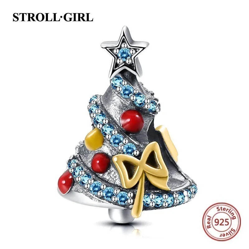 925 стерлингового серебра прекрасный Рождественская елка Очаровательные бусы