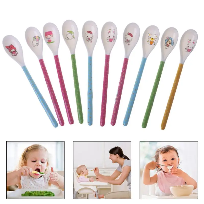

R9UE Baby Spoon Long Handle Feeding Newborn Infant Cartoon Food Grade Dishes Cutlery Spoons Safe Non Toxic Accessories