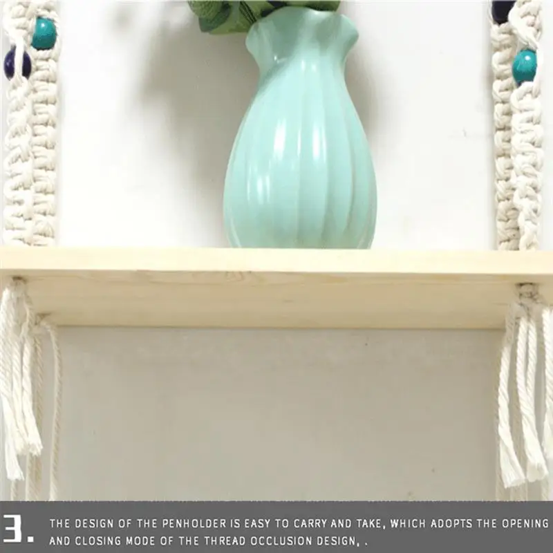 

Creative Bohemian Macrame Tapestry Rack Hand-woven Wall Hanging Flower Storage Wooden Shelf