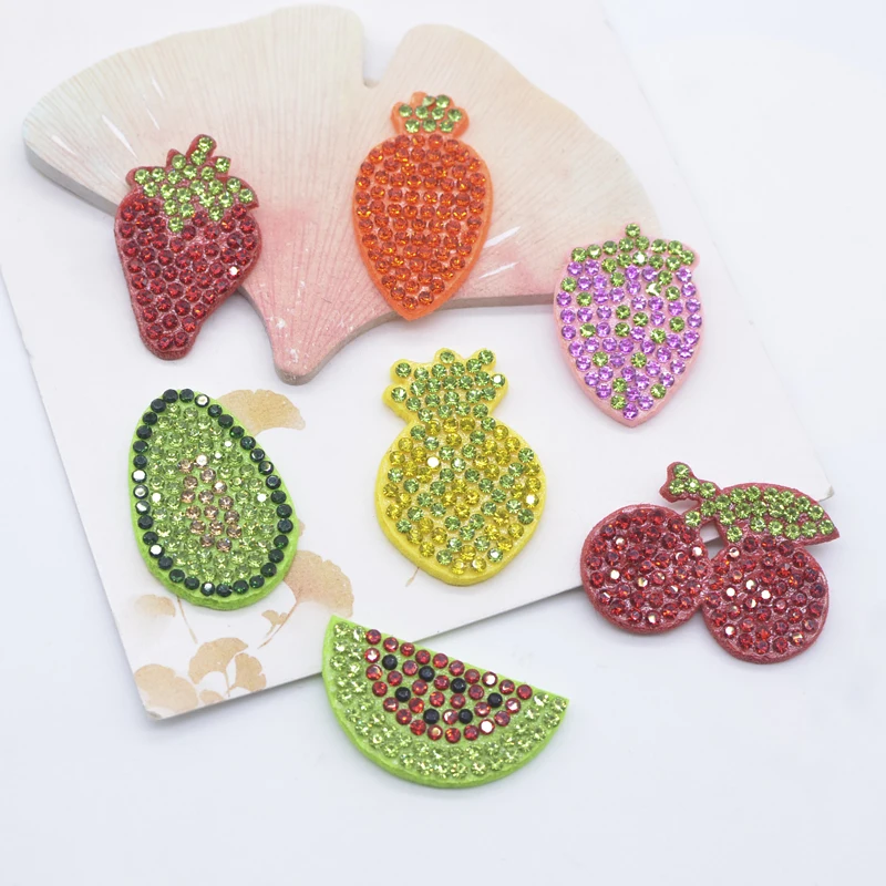 

14Pcs Strawberry Watermelon Carrot Pineapple Avocado Cherry Rhinestone Patches for Clothes Decor Headwear Hair Clips Appliques