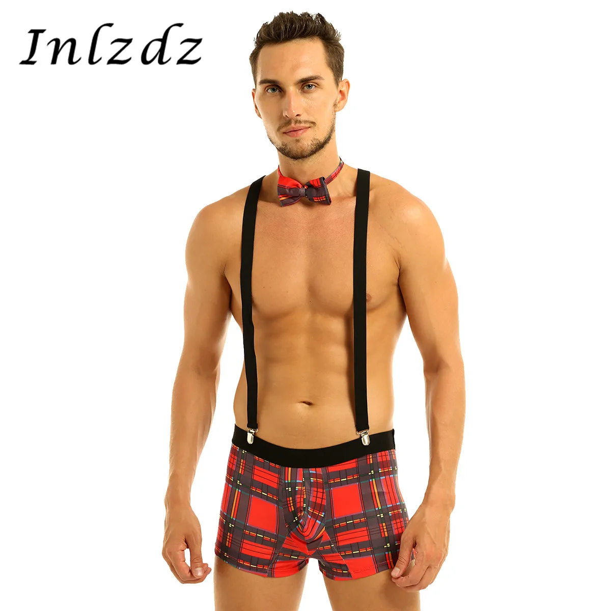 Мужское эротическое нижнее белье сексуальное для геев клетчатые трусы боксеры с