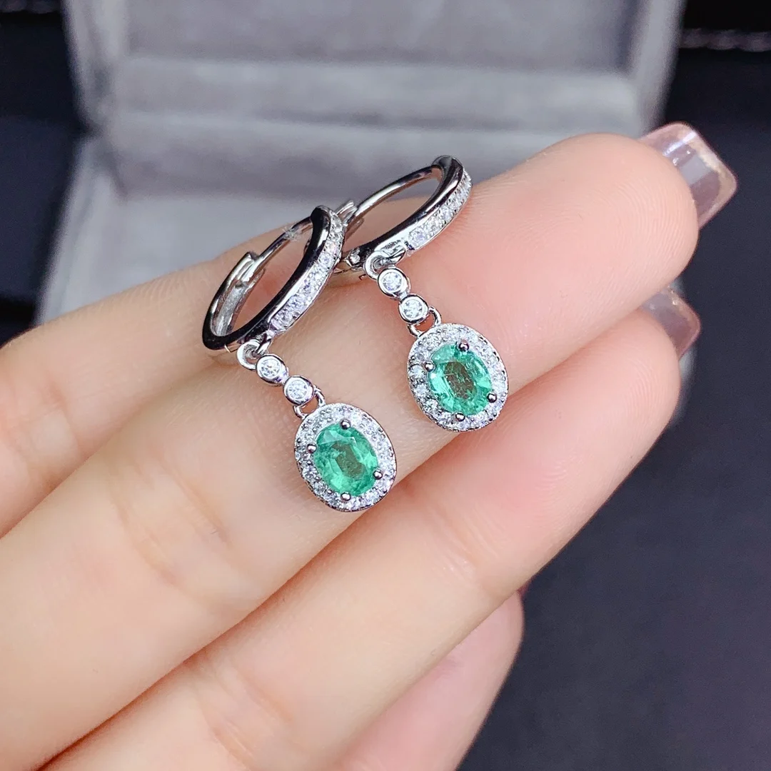 

SHILOVEM 925 sterling silver Natural Emerald stud earrings classic fine Jewelry women wedding wholesale 4*5mm jce04056681agml
