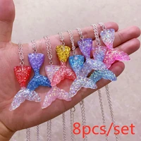 8pcs set fashion colourful gradient mermaid tail and 8 color shimmery fish scale charm necklace choker for women girls jewelry