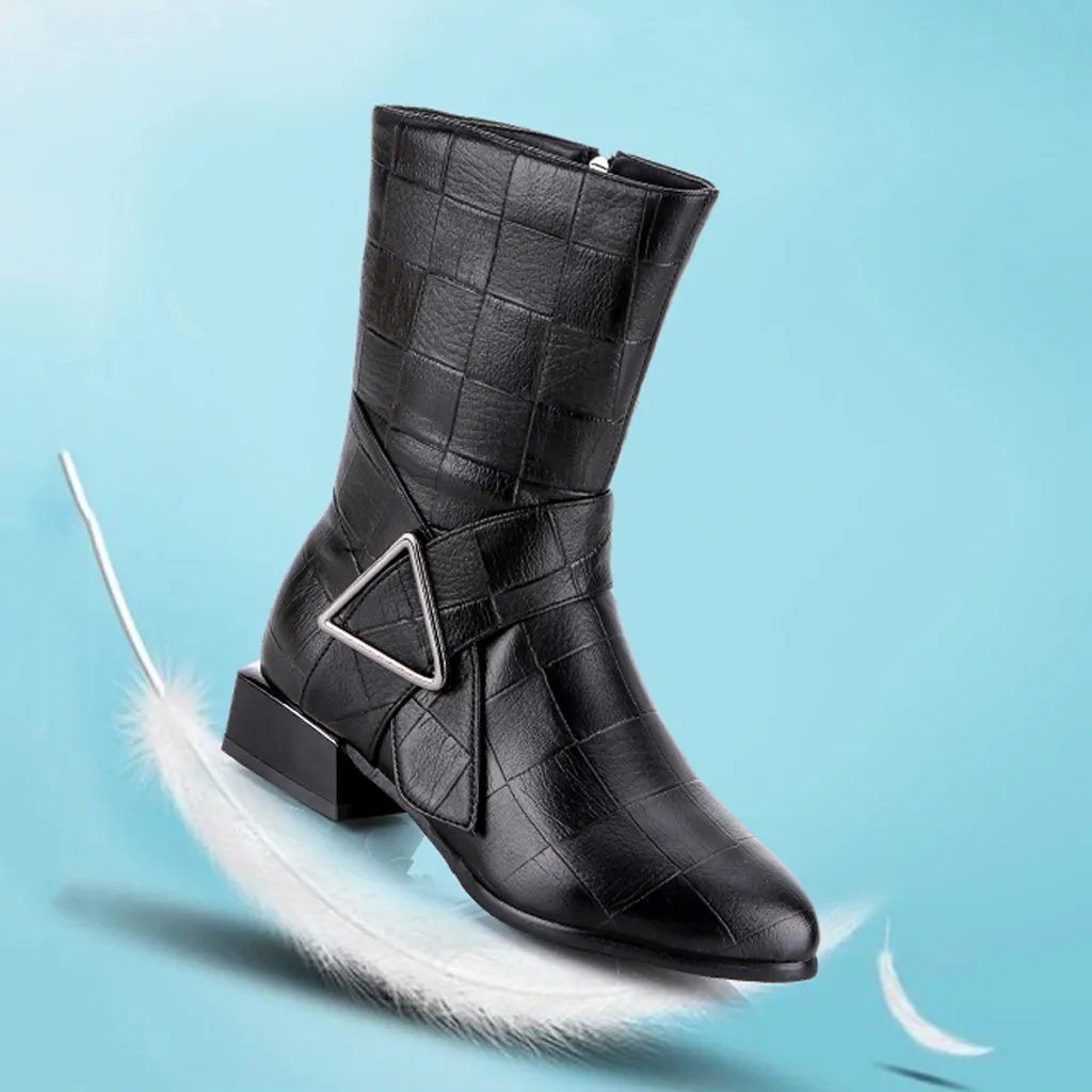 MUQGEW/зимние сапоги женские пикантные зимние на низком каблуке теплые ковбойские