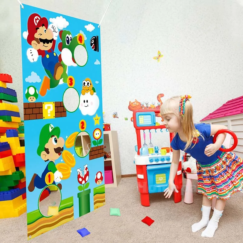 Juegos de Mario Bros Toss, 4 bolsas de frijol, juego de lanzar, pancarta, Fiesta Tem&aacute;tica, decoraci&oacute;n de carnaval, para interior y exterior, grupo deportivo para ni&ntilde;os-4
