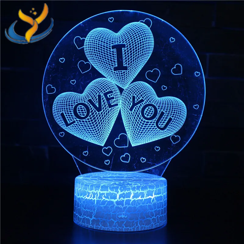 

Креативный Ночной светильник в форме сердца, 3D красочный сенсорный пульт дистанционного управления, праздничный светильник, подарок, визуа...