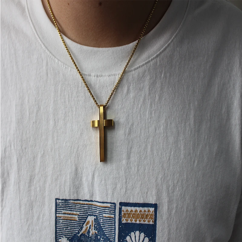 

2021 Fashion New Black Rectangle Pendant Necklace Men Trendy Simple Stainless Steel Chain Men Necklace Jewelry Gift