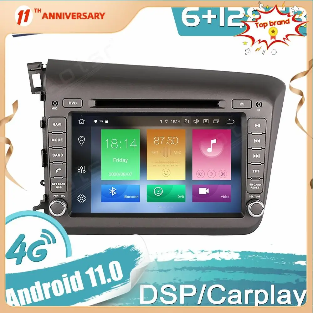 

6 + 128 ГБ Android 11 для HONDA CIVIC 2012 + Автомобильный GPS-навигатор, автомобильное стерео, мультимедийное радио, видеоплеер, головное устройство для Carplay