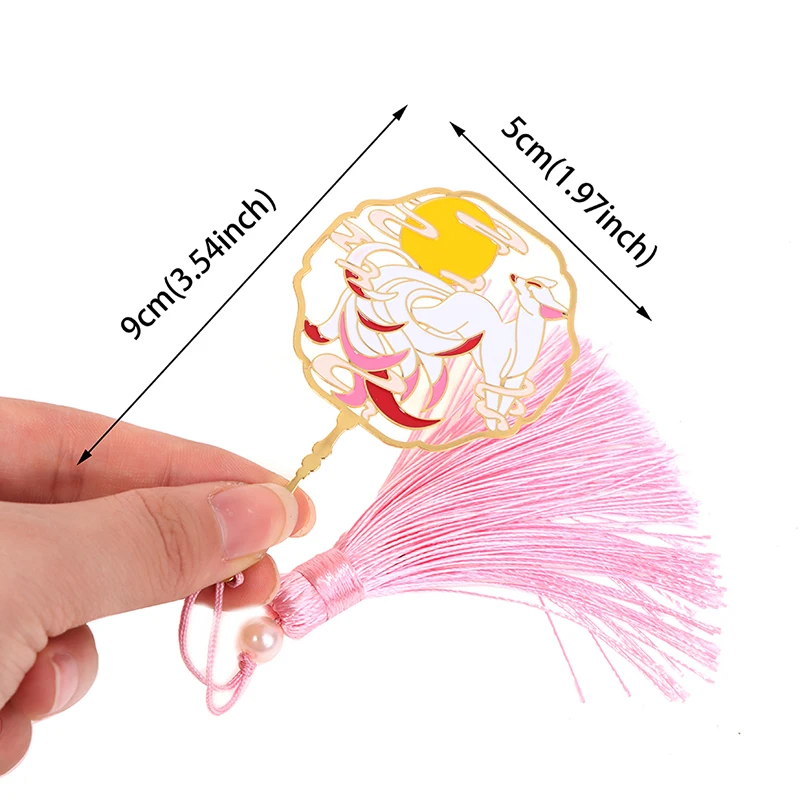 

1PC Chinese Retro Folding Fan Design Brass Bookmark Tasseled Hollowed Book Clip Pagination Mark Stationery School Office Supply