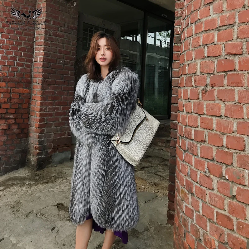 Tatyana Furclub/пальто из натурального меха пальто из натурального Лисьего меха серебристого цвета Модная приталенная куртка из лисьего меха для девочек повседневное зимнее пальто с длинными рукавами и круглым вырезом