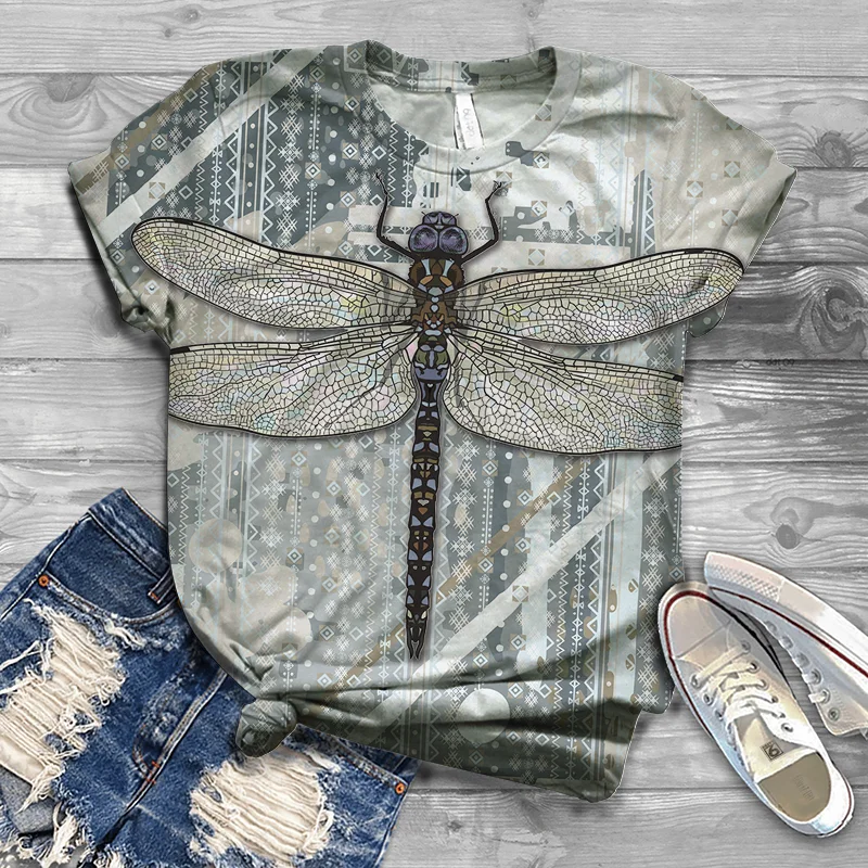 

Ladies T-shirt 2021 original new Harajuku Ladies T-shirt Ladies O-neck short-sleeved 3D animal print striped top Ladies T-shirt