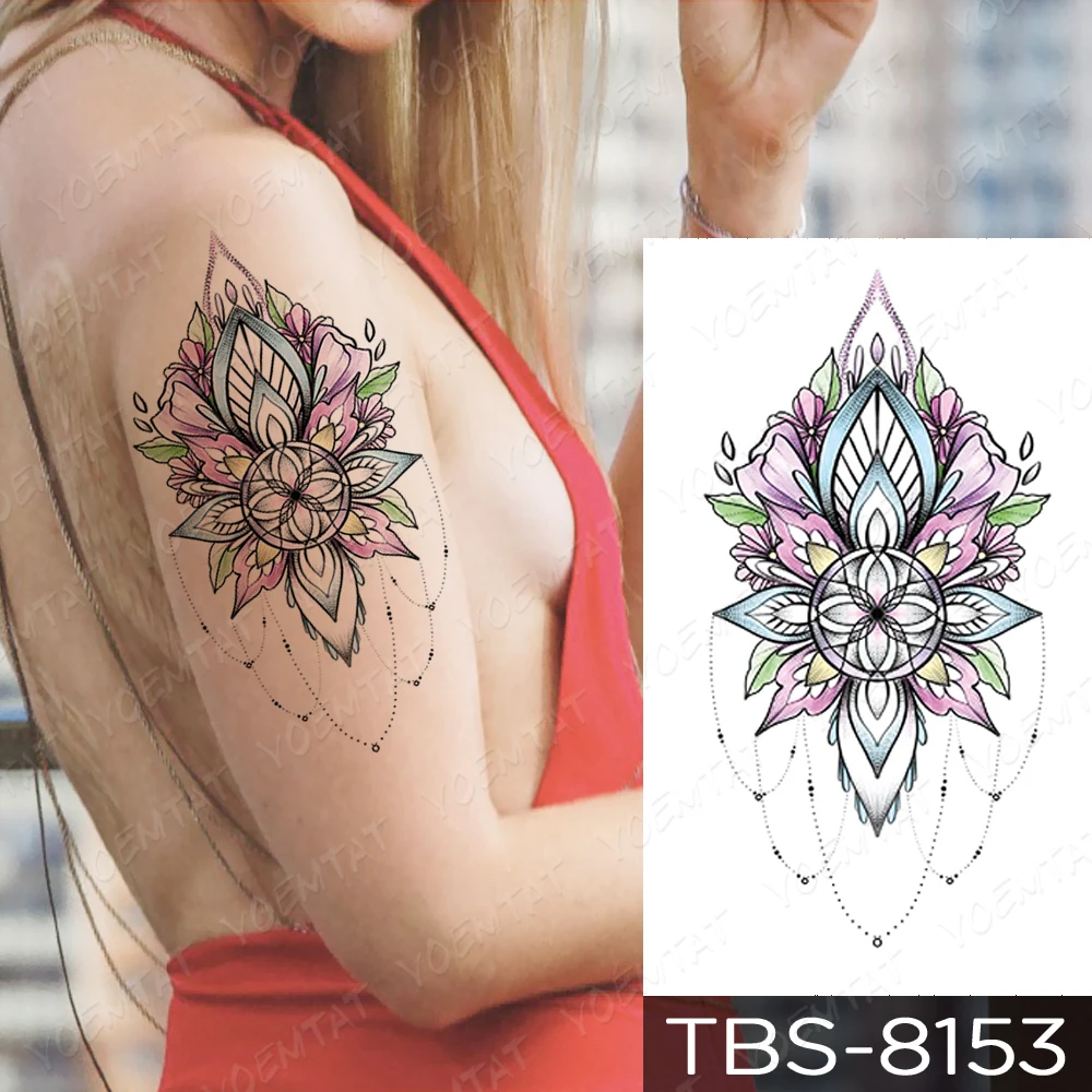 

Waterproof Temporary Tattoo Sticker Rose Feather Dreamcatcher Flash Tattoos Lace Snake Peony Body Art Arm Fake Tatoo Women Men