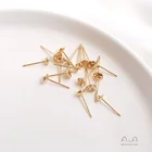 Серьги-гвоздики для ушей ручной работы, 14 К золото, 1 пара