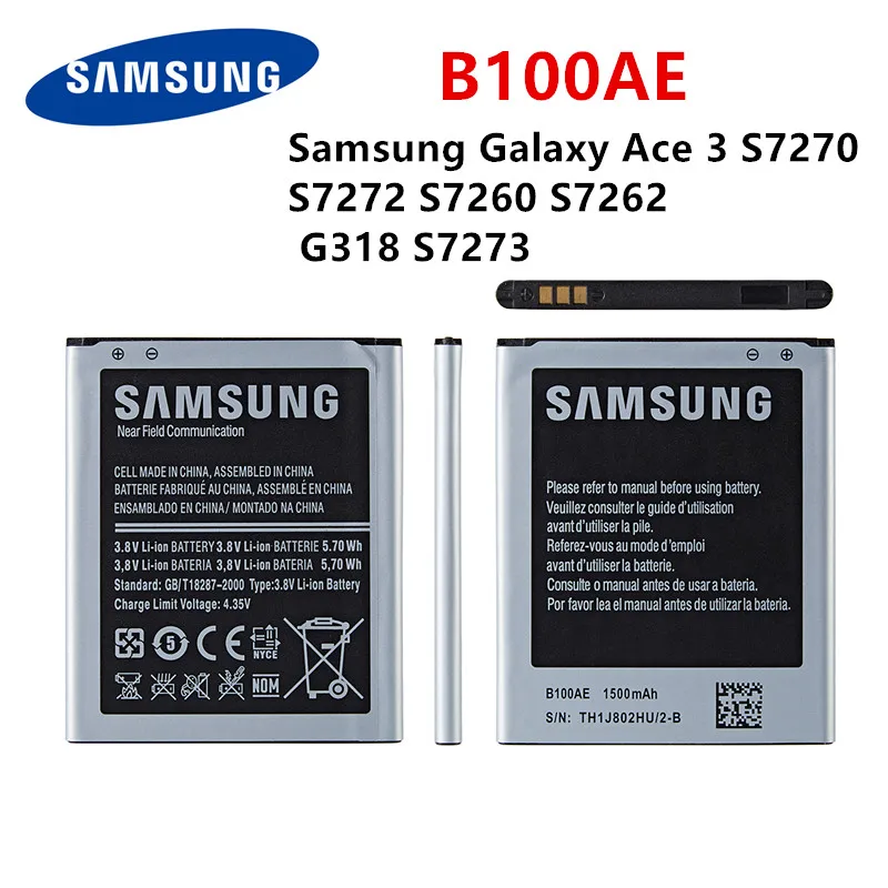 Оригинальный аккумулятор B100AE 1500 мАч для Samsung Galaxy Ace 3 S7270 S7272 S7260 S7262 G318 S7273 Оригинальный аккумулятор B100AE 1500 мАч для Samsung Galaxy Ace 3 S7270 S7272 S7260 S7262 G318 S7273